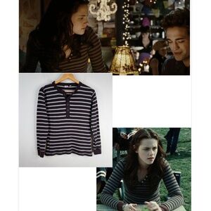 Energie Stripe Waffle Henley Alt ASO Bella Swan Twilightcore Long Sleeve Y2K S
